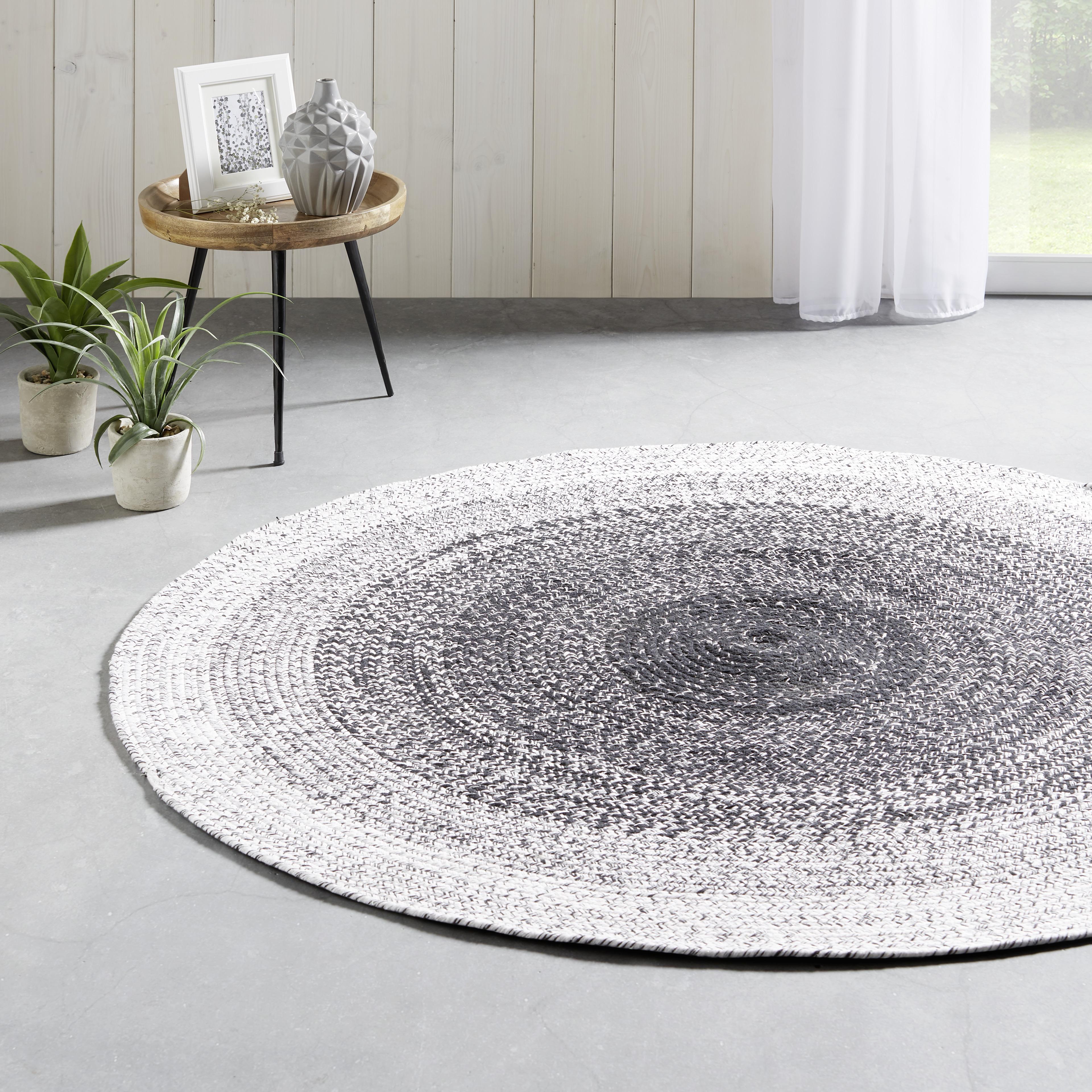 Flachwebeteppich Marie in Schwarz/Weiss Ø ca. 160cm - Weiss/Schwarz, Textil (160cm) - Modern Living