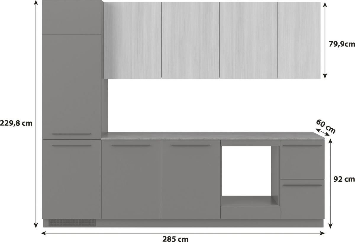 Bucatarie standard MILINO - culoare lemn stejar/grafit, Basics, material pe bază de lemn (285cm) - Visiona