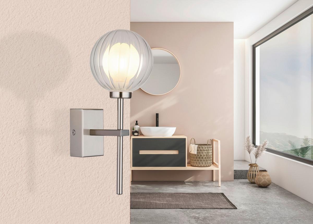 BADEZIMMER-WANDLEUCHTE 41928WN - Klar, Konventionell, Glas/Metall (10/14,1cm) - Globo