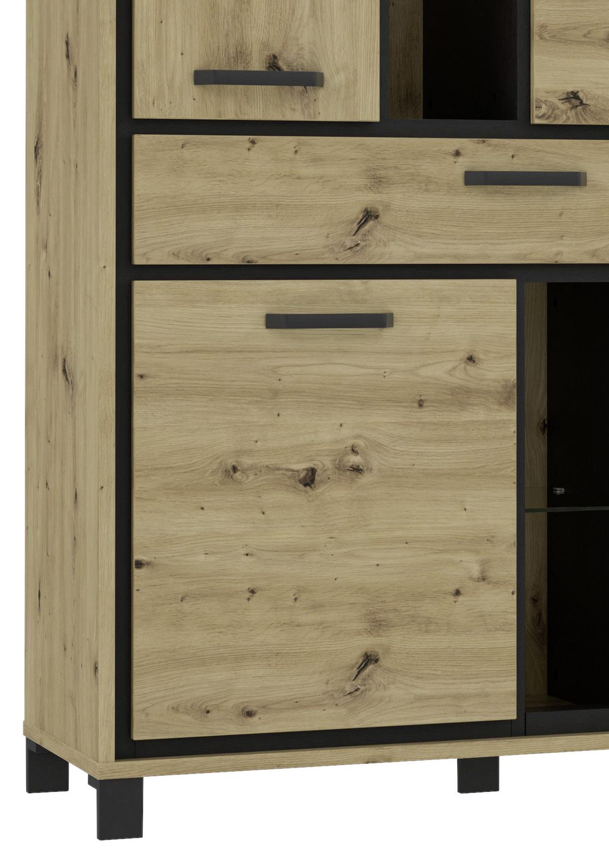 Highboard "Trondheim" , Schwarz, Eiche - Eichefarben/Schwarz, Basics, Glas/Holzwerkstoff (120,4/161/41,5cm) - Livetastic