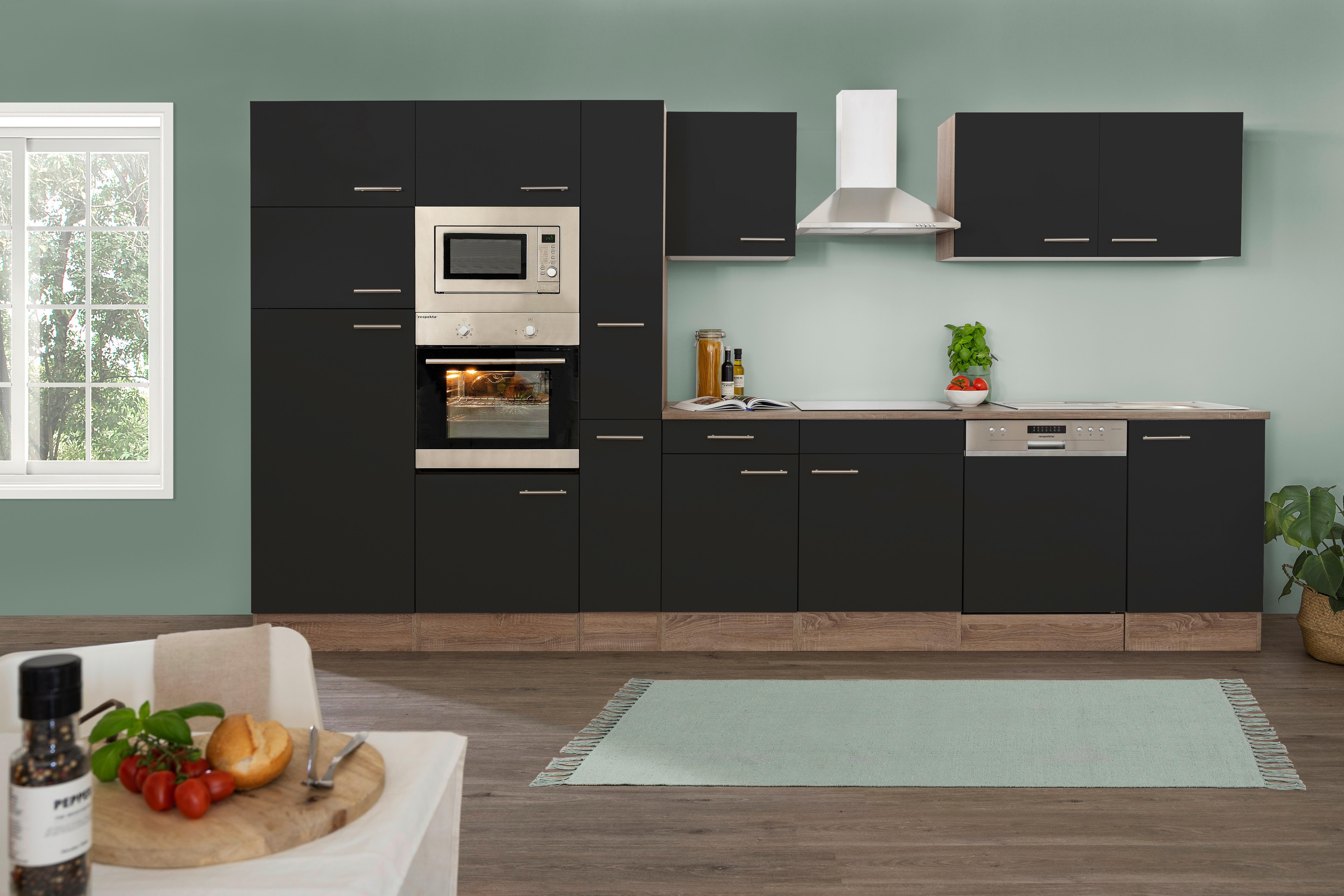 Küchenleerblock LBKB370EYSMIGKE - Edelstahlfarben/Eichefarben, Basics, Holzwerkstoff/Metall (370cm) - Respekta