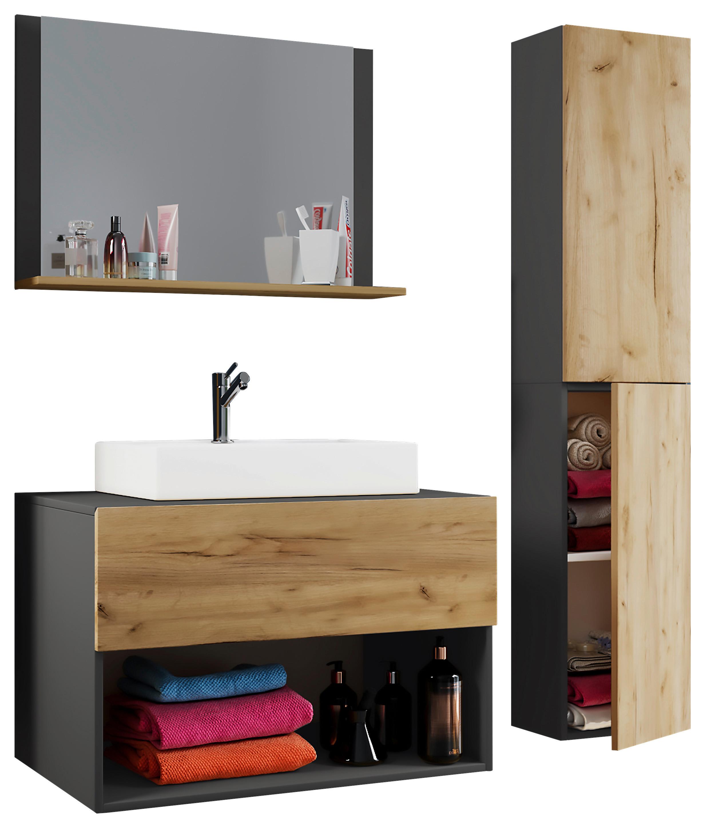 Badezimmer Lendas 4-tlg. ca. 113 cm Honigeiche/Anthr. - Honigeiche/Anthrazit, MODERN, Keramik/Holzwerkstoff (113/64,2/51,4cm) - MID.YOU