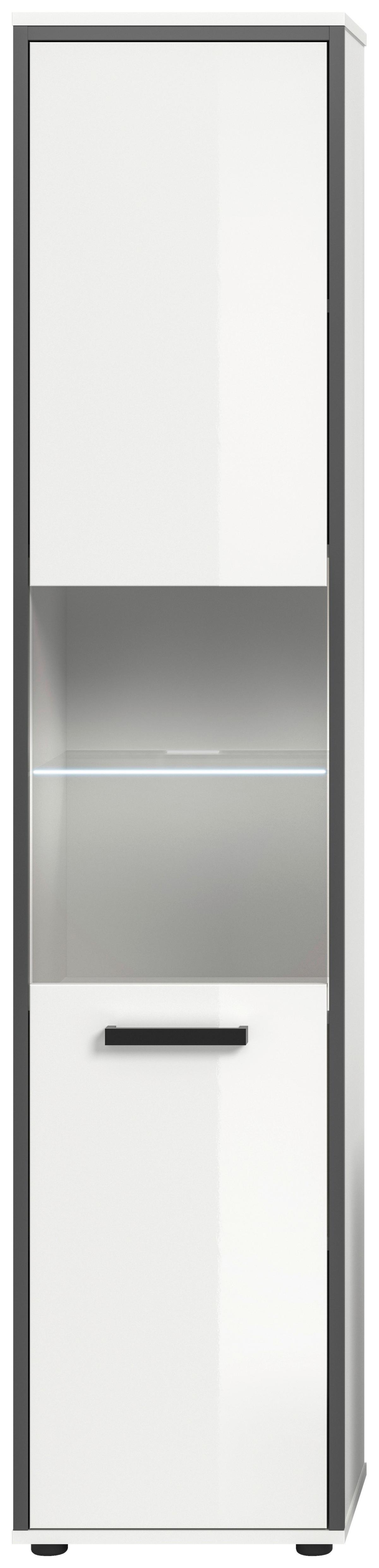 Hochschrank Kojak Weiß/Anthrazit m. LED - Weiß Hochglanz/Schwarz, MODERN, Holzwerkstoff/Kunststoff (40/188/34cm) - MID.YOU