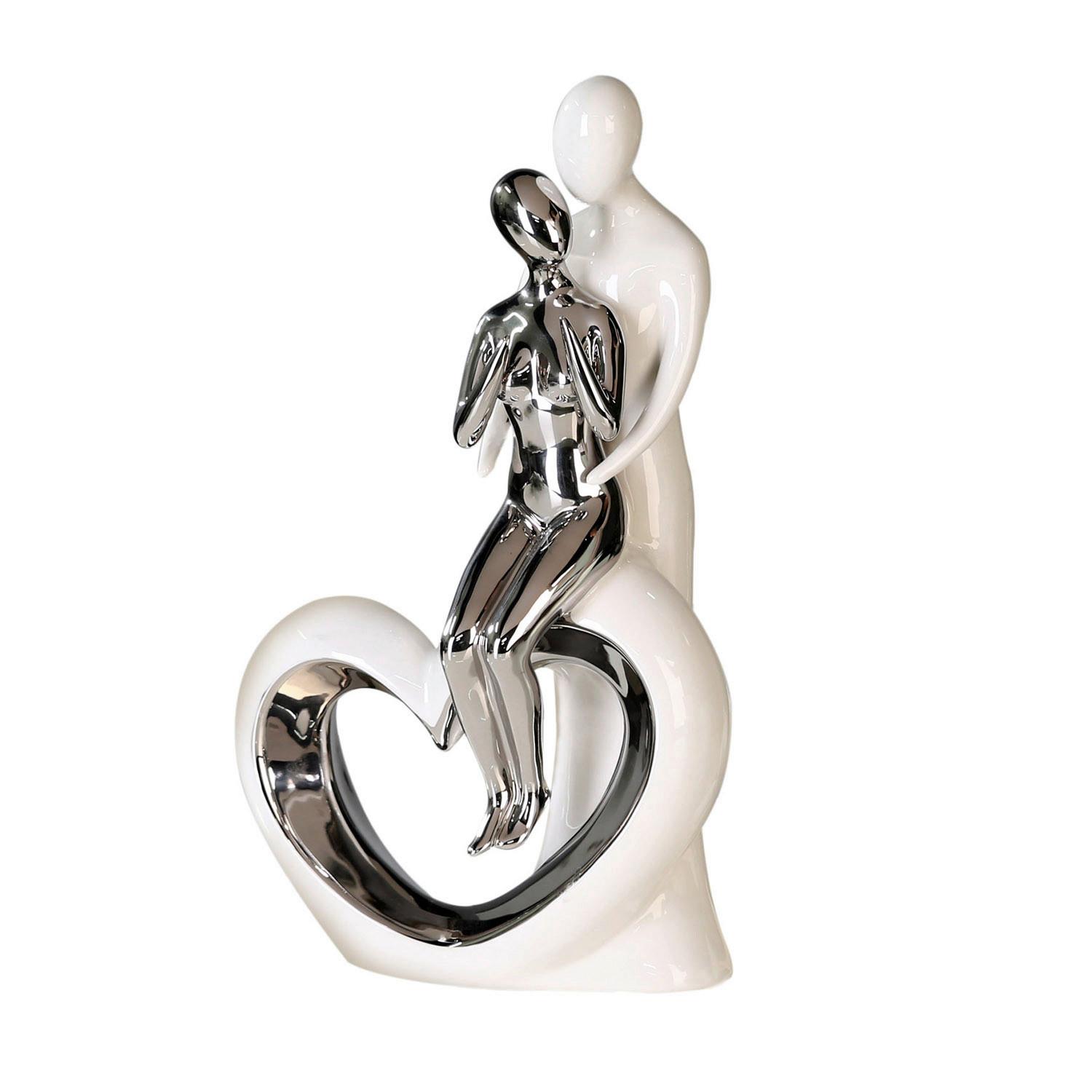 Skulptur Romanze Silberfarben/Weiß - Silberfarben/Weiß, LIFESTYLE, Keramik (19,5/33,5/10cm)