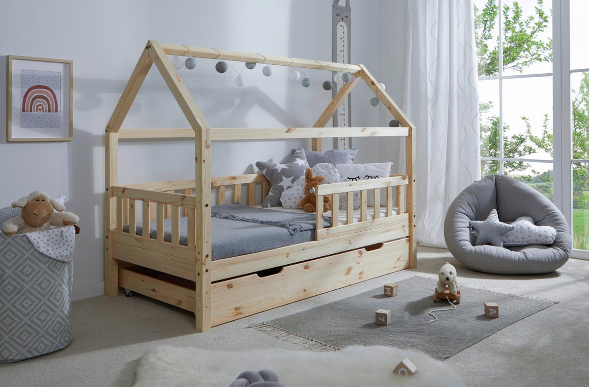 Hausbett Kay ca. 80x160 cm Kiefer Natur - Naturfarben, MODERN, Holz/Textil (80/160cm) - MID.YOU