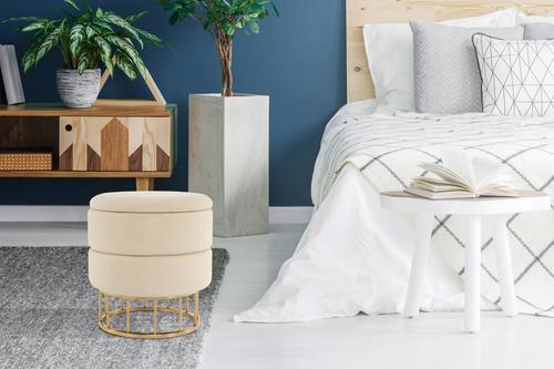 HOCKER Hocker rund in Beige - Beige/Goldfarben, Basics, Holzwerkstoff/Kunststoff (37,5/41/37,5cm) - Kayoom