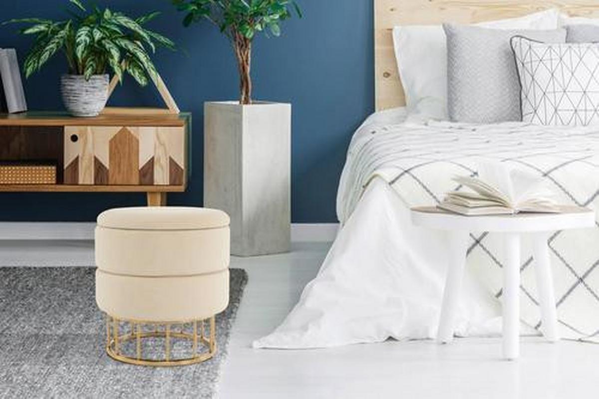 HOCKER Hocker rund in Beige - Beige/Goldfarben, Basics, Holzwerkstoff/Kunststoff (37,5/41/37,5cm) - Kayoom