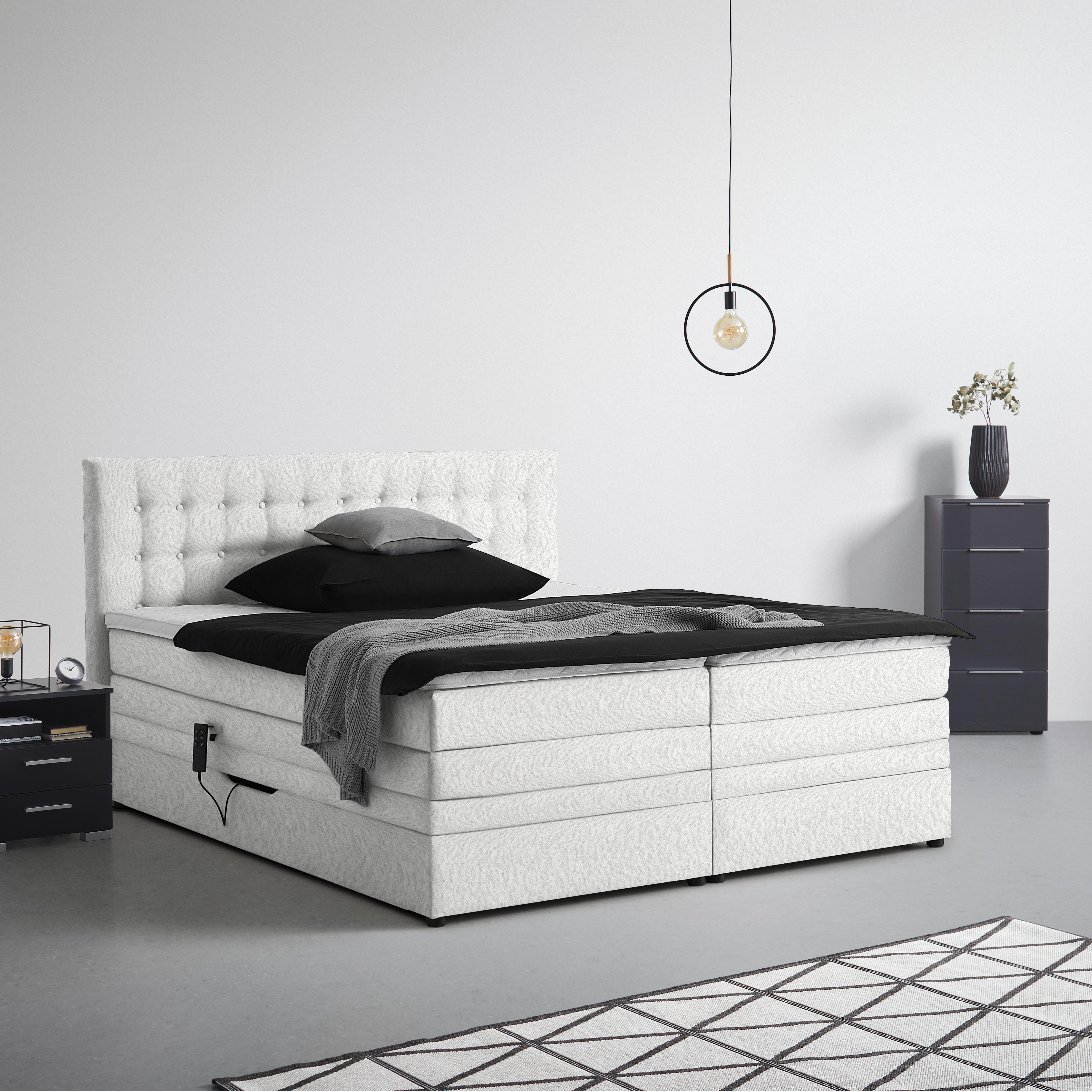 Boxspringbett Luzern Beige ca. 160x200cm - Beige/Schwarz, KONVENTIONELL, Kunststoff/Textil (160/200cm) - Premium Living