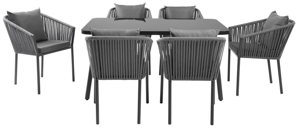 Dining-loungeset Toscan, 7-Teilig - Dunkelgrau/Schwarz, Modern, Glas/Textil - Mömax