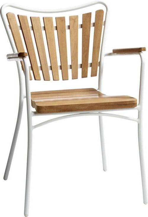 Gartenstuhl Metall & Teakholz - Weiß Hochglanz/Teakfarben, KONVENTIONELL, Holz/Metall (58,5/78/56,5cm) - Gardenson