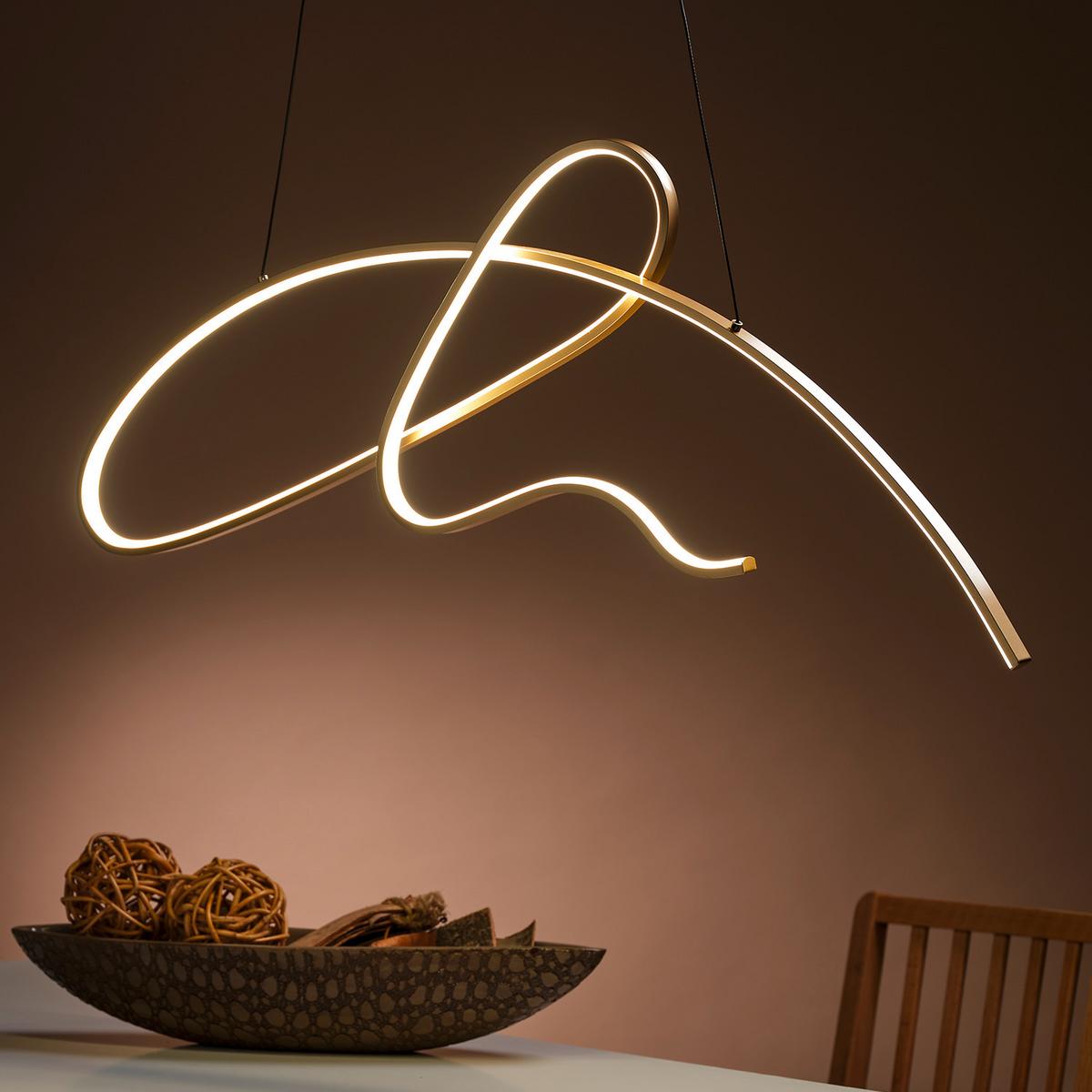 LED-Hängeleuchte Sign Goldfarben max. 42 Watt - Goldfarben, Design, Metall (100/2/90cm)
