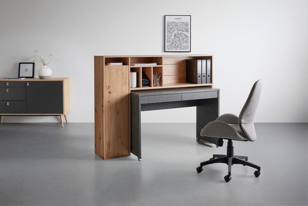 Schreibtischkombination in Dunkelgrau/Eiche - Dunkelgrau/Eiche Artisan, MODERN, Holzwerkstoff (153,8/118,6/33,2-54,5cm) - Mömax