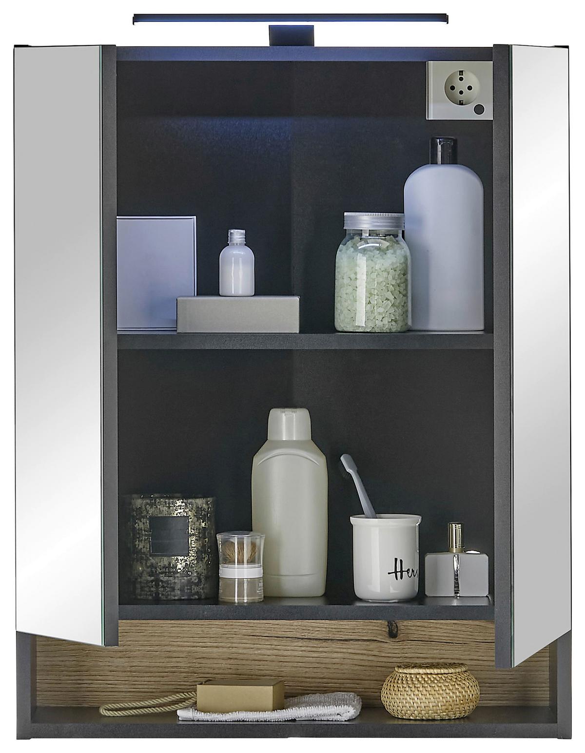 SZAFKA Z LUSTREM DENVER - czarny, Konventionell, materiał drewnopochodny/szkło (60/75/23cm) - home24