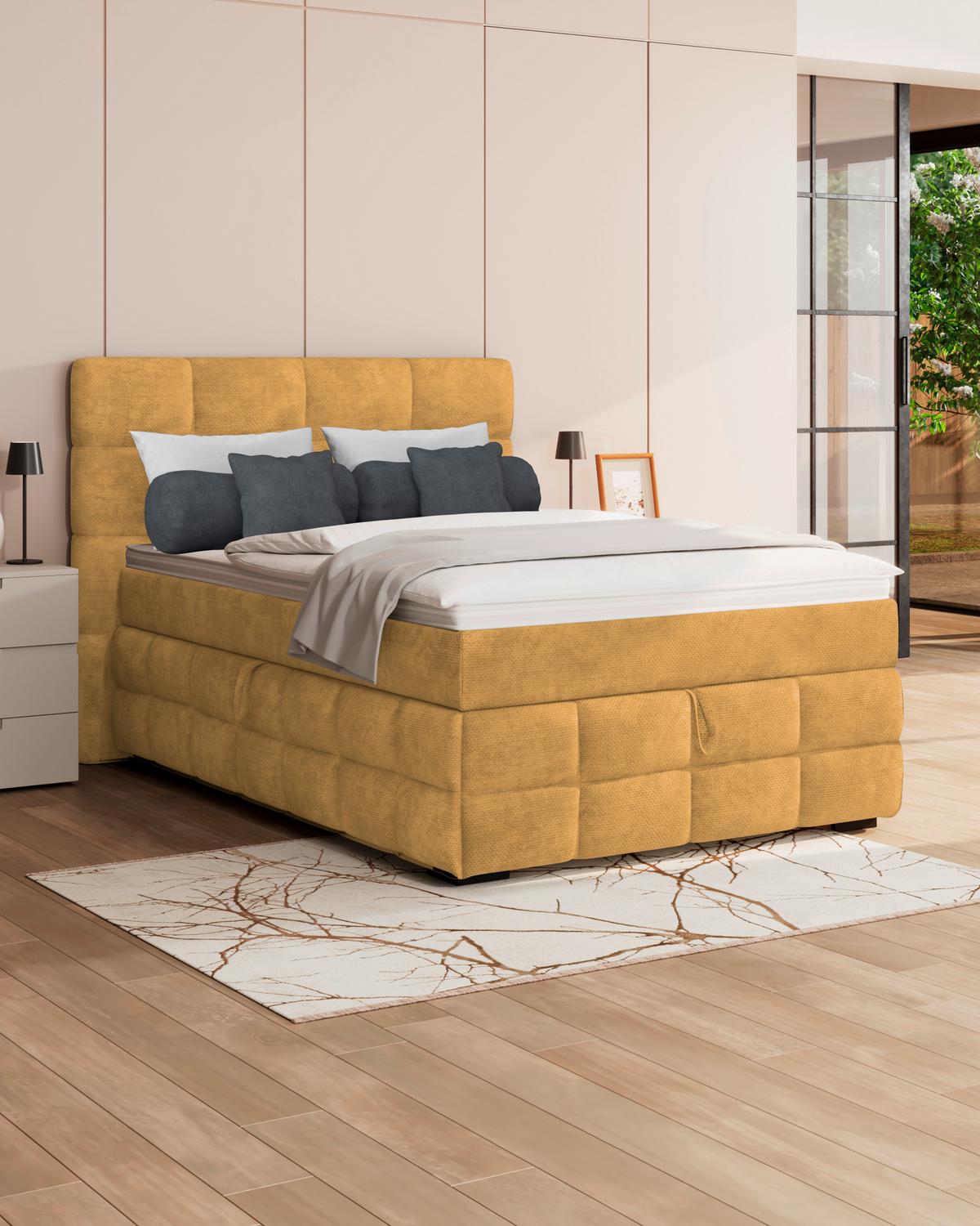 PAT BOX VEGA - auriu/verde, Trend, lemn/textil (140/200cm) - Modern Living