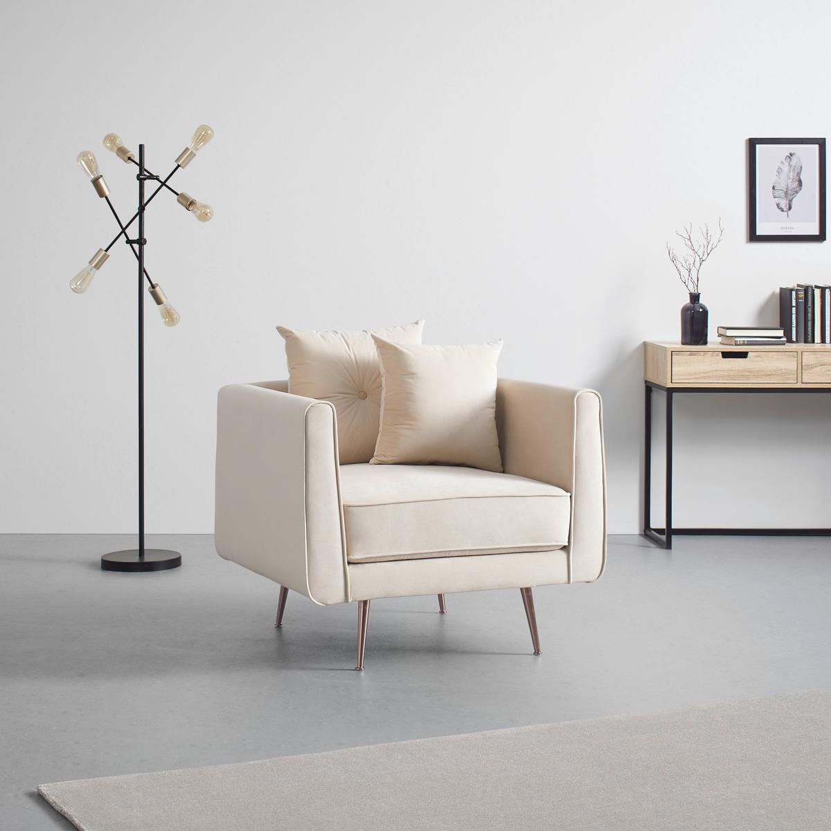 Sessel Luis Beige Samt - Beige/Roségold, MODERN, Holz/Textil (90/87/87cm) - Bessagi Home