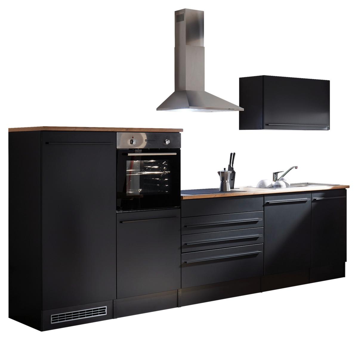 Küchenblock Jazz mit Geräten ca. 320 cm Schwarz - Eichefarben/Schwarz, Basics, Holzwerkstoff/Kunststoff (320cm) - P & B
