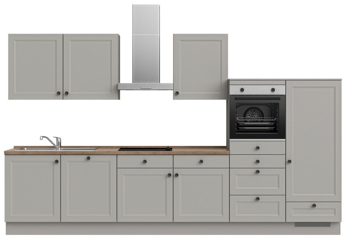 Küchenblock Cascada Low m. Geräten Grau - Eiche dunkel/Schwarz, MODERN, Holzwerkstoff/Metall (360cm) - Nobilia