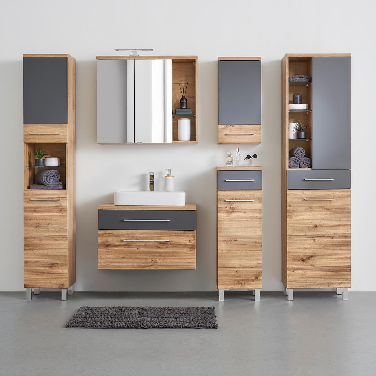 Dulap înalt Float - culoare lemn stejar/antracit, Modern, material pe bază de lemn (35/194/33cm) - Premium Living