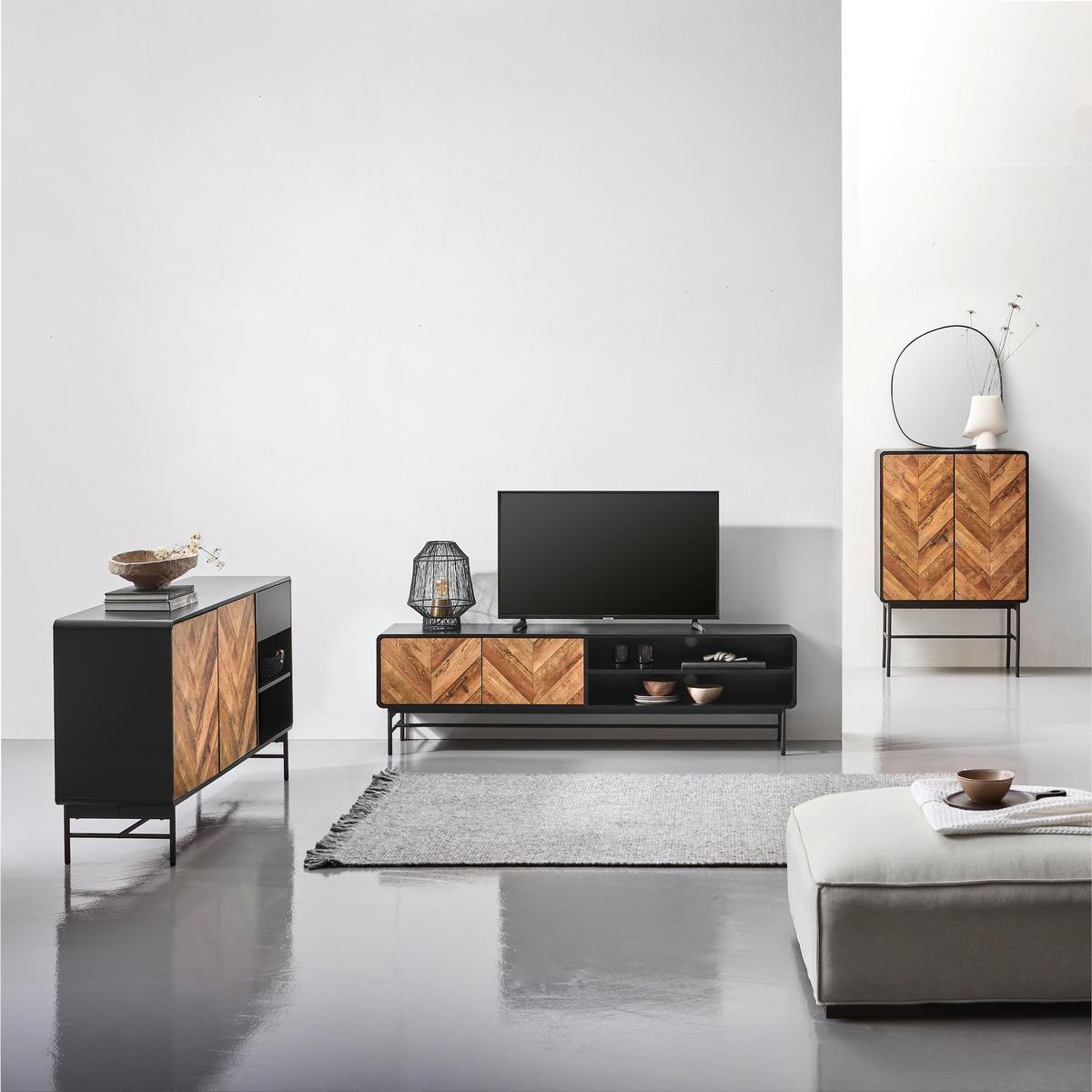 Komoda Sandy, Črna, Barva Hrasta - črna/barve hrasta, Moderno, kovina/leseni material (80/122/40cm) - Mömax