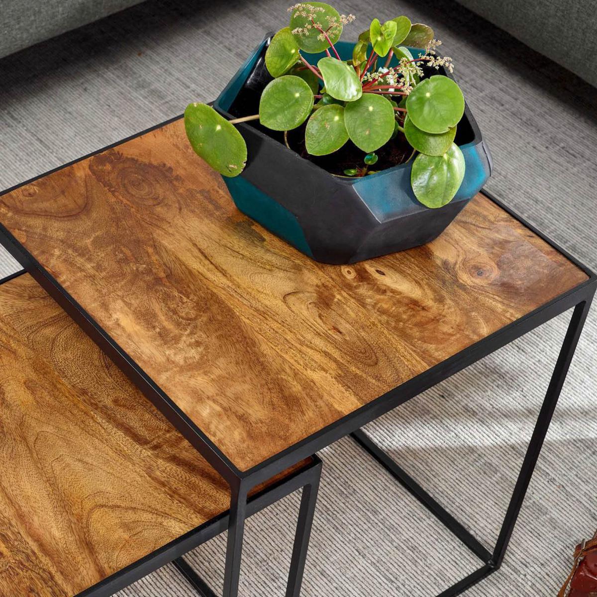 Set Mizic Wohnling - črna/rjava, Moderno, kovina/les (40/40/44cm) - MID.YOU