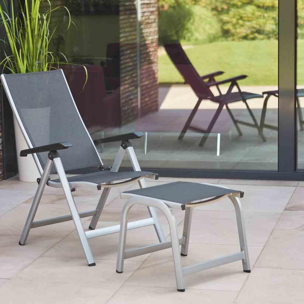 Gartenhocker Tesoro Metall Grau/Silberfarben stapelbar - Anthrazit/Silberfarben, KONVENTIONELL, Textil/Metall (51/44/52cm) - Siena Garden