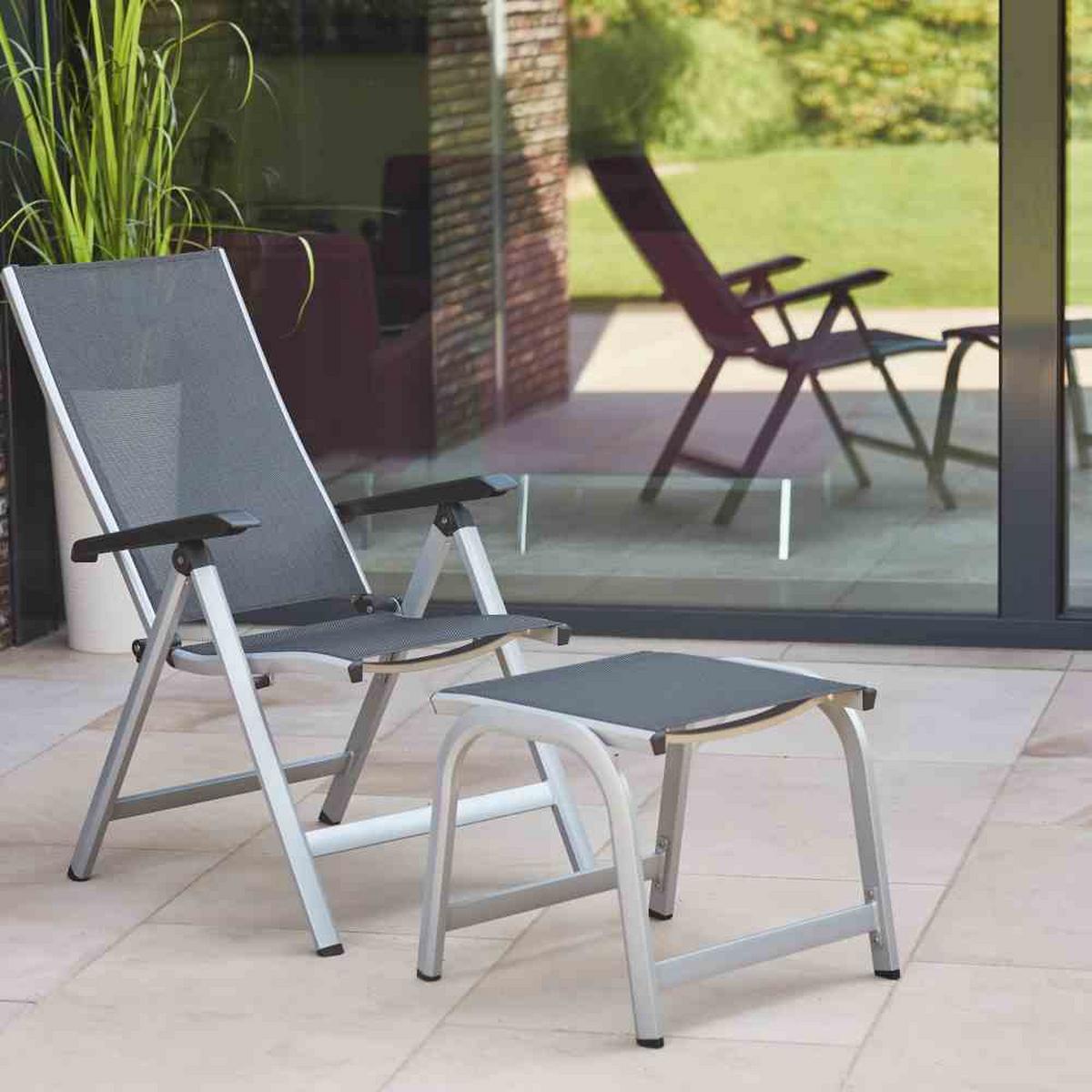 Gartenhocker Tesoro Metall Grau/Silberfarben stapelbar - Anthrazit/Silberfarben, KONVENTIONELL, Textil/Metall (51/44/52cm) - Siena Garden