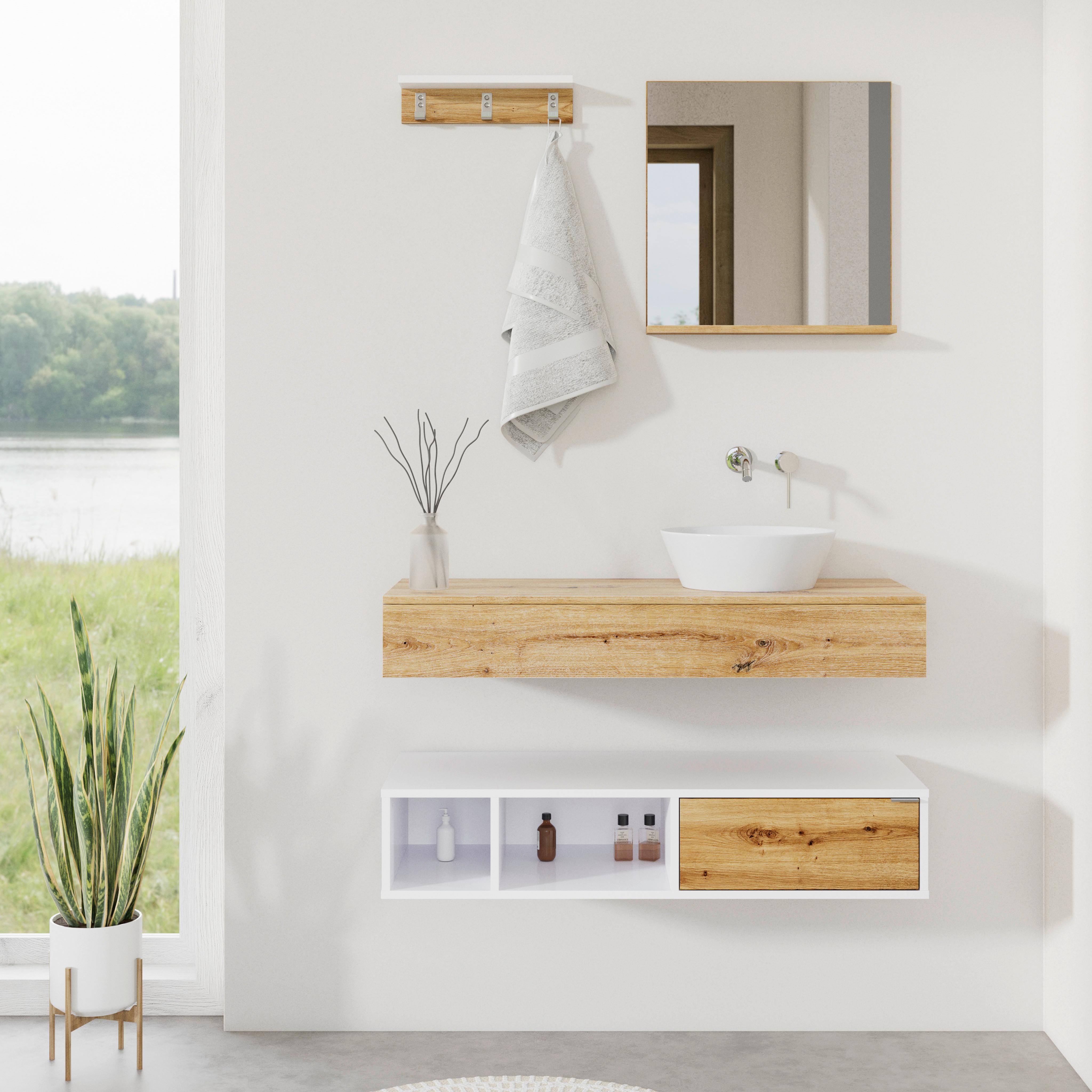 Waschtischkombi Wick 5 Tlg. Naturfarben/Weiß - Alufarben/Naturfarben, MODERN, Glas/Keramik - Bessagi Home