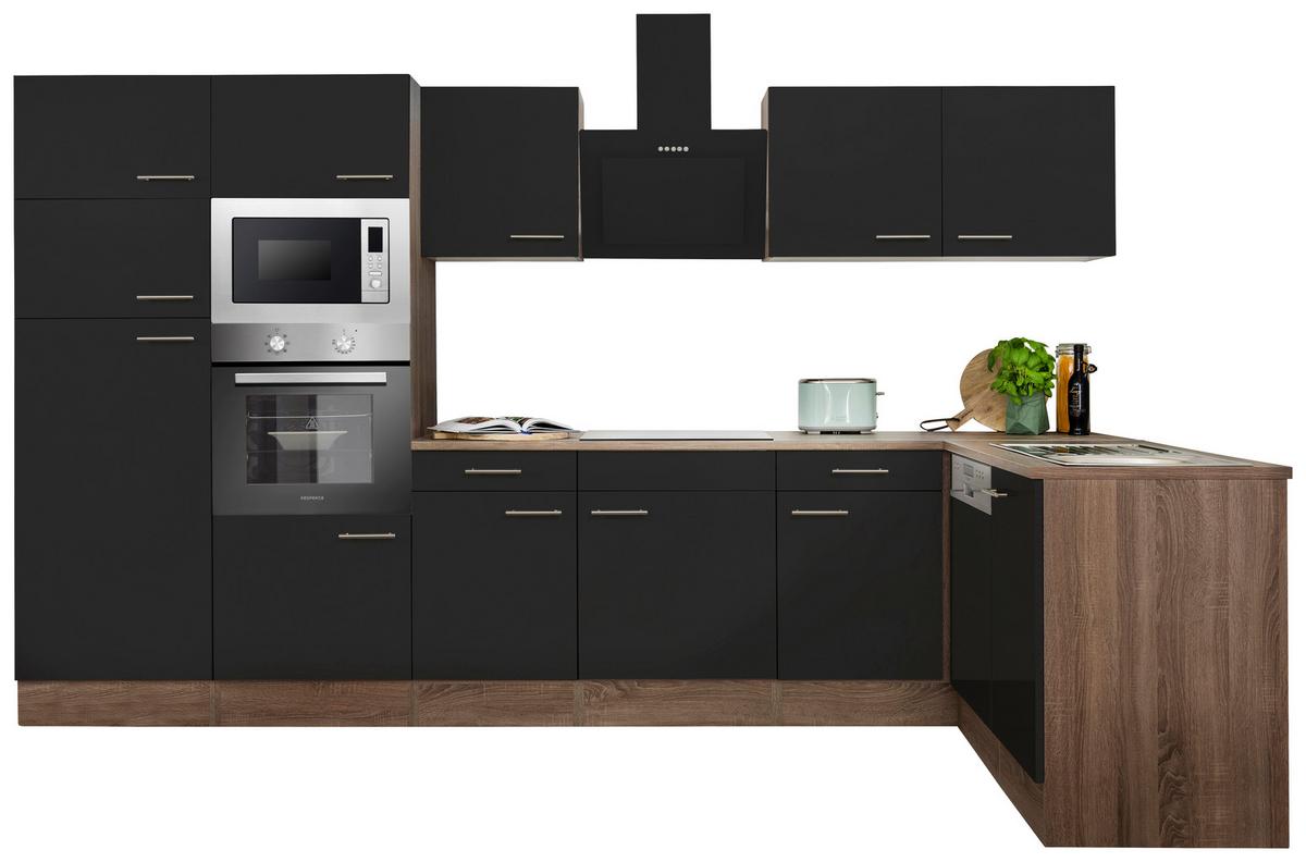 Eckküche Oliver mit Geräten ca. 340x172 cm Schwarz - Eichefarben/Schwarz, Basics, Holzwerkstoff/Metall (340/172cm) - Respekta