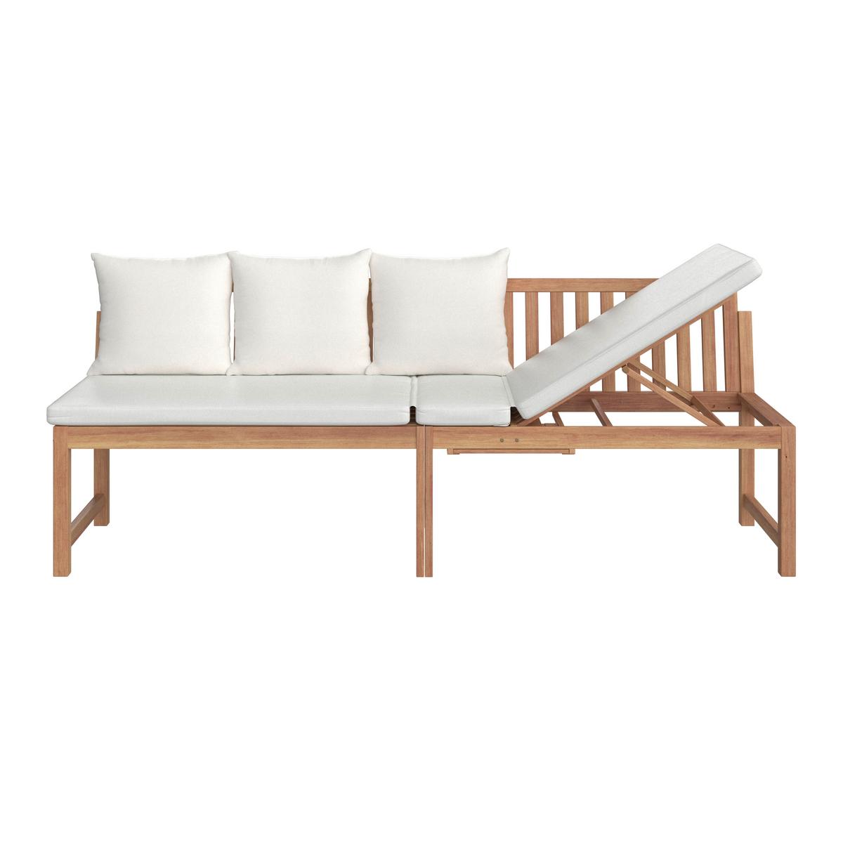 ŁAWKA OGRODOWA JUNOA - kolor akacjowy/biały, Modern, drewno/tkanina (200/75/60cm) - Bessagi Garden