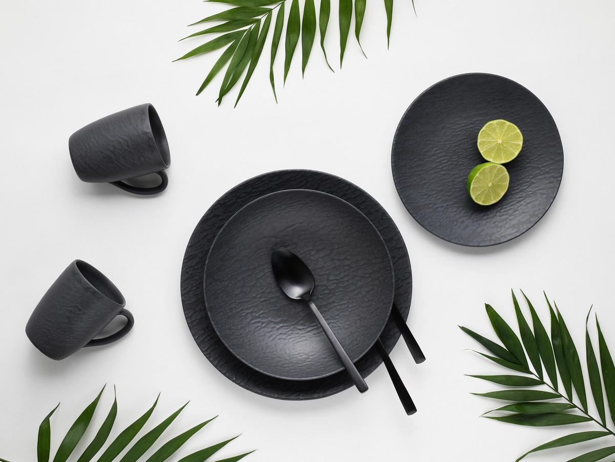 Tafelservice Rondo Schiefer in Schwarz, 12-teilig - Schwarz, MODERN, Keramik (43/40/37cm) - Creatable