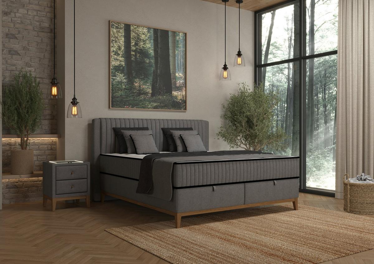 Bett Elena Graphitfarben ca. 200x200cm - Graphitfarben, KONVENTIONELL, Holz/Holzwerkstoff (200/200cm) - Sembella