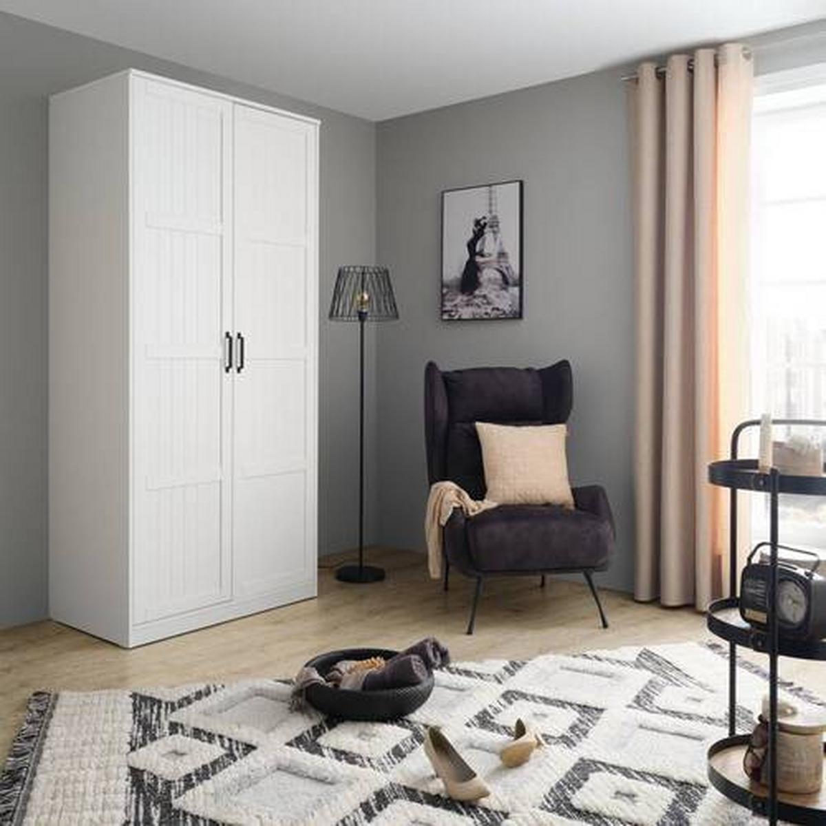 Drehtürenschrank aus Kiefer teilmassiv in Weiss - Weiss/Schwarz, Romantik / Landhaus, Holz/Holzwerkstoff (100/220/60cm) - Mömax