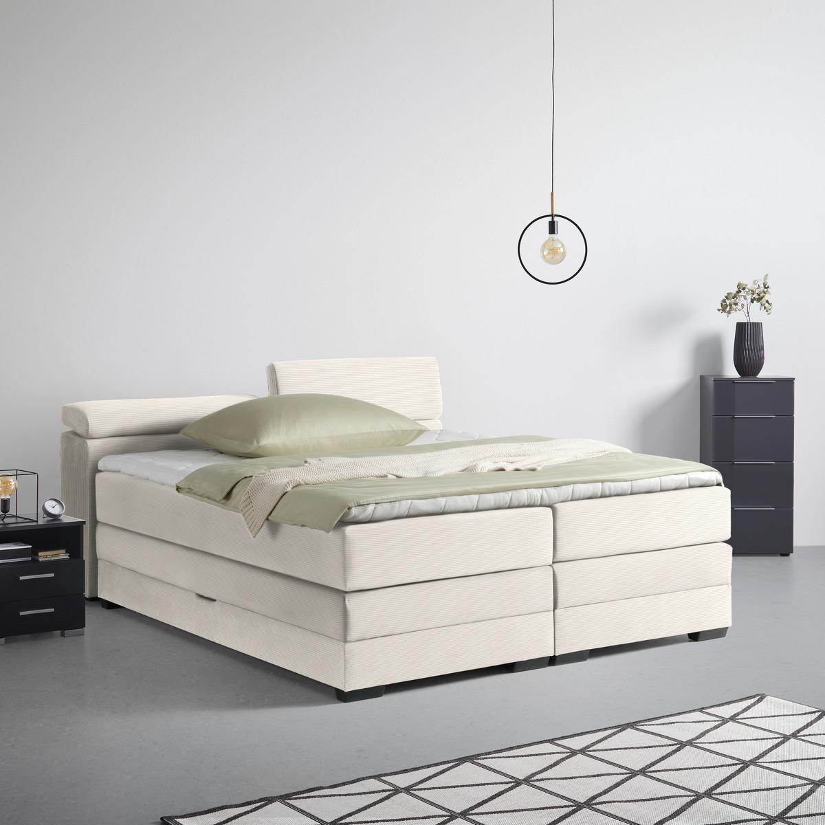 Boxspringbett Sevilla Beige ca. 180x200cm - Beige/Schwarz, KONVENTIONELL, Holz/Kunststoff (180/200cm) - Premium Living