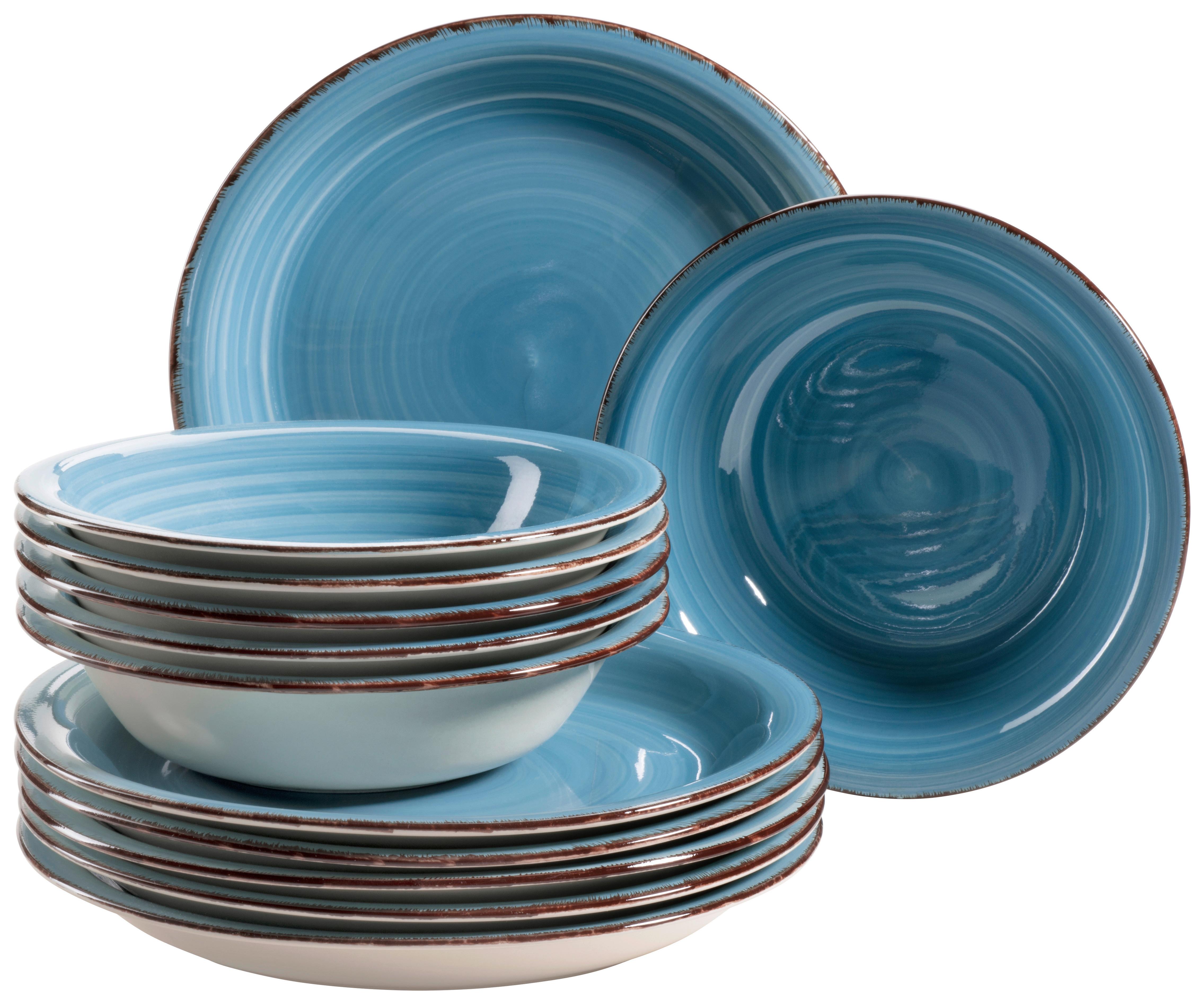 Tafelservice Lumaca aus Steingut, 12-teilig - Dunkelblau, Basics, Keramik - Mäser