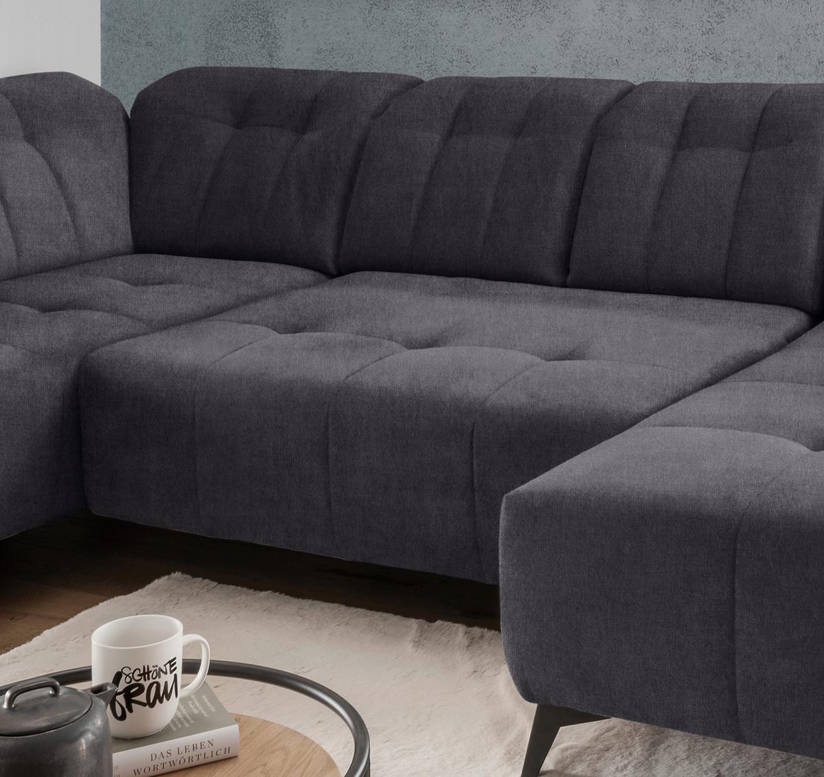 WOHNLANDSCHAFT SANO - Anthrazit/Schwarz, MODERN, Textil/Metall (200/337/180cm) - Livetastic