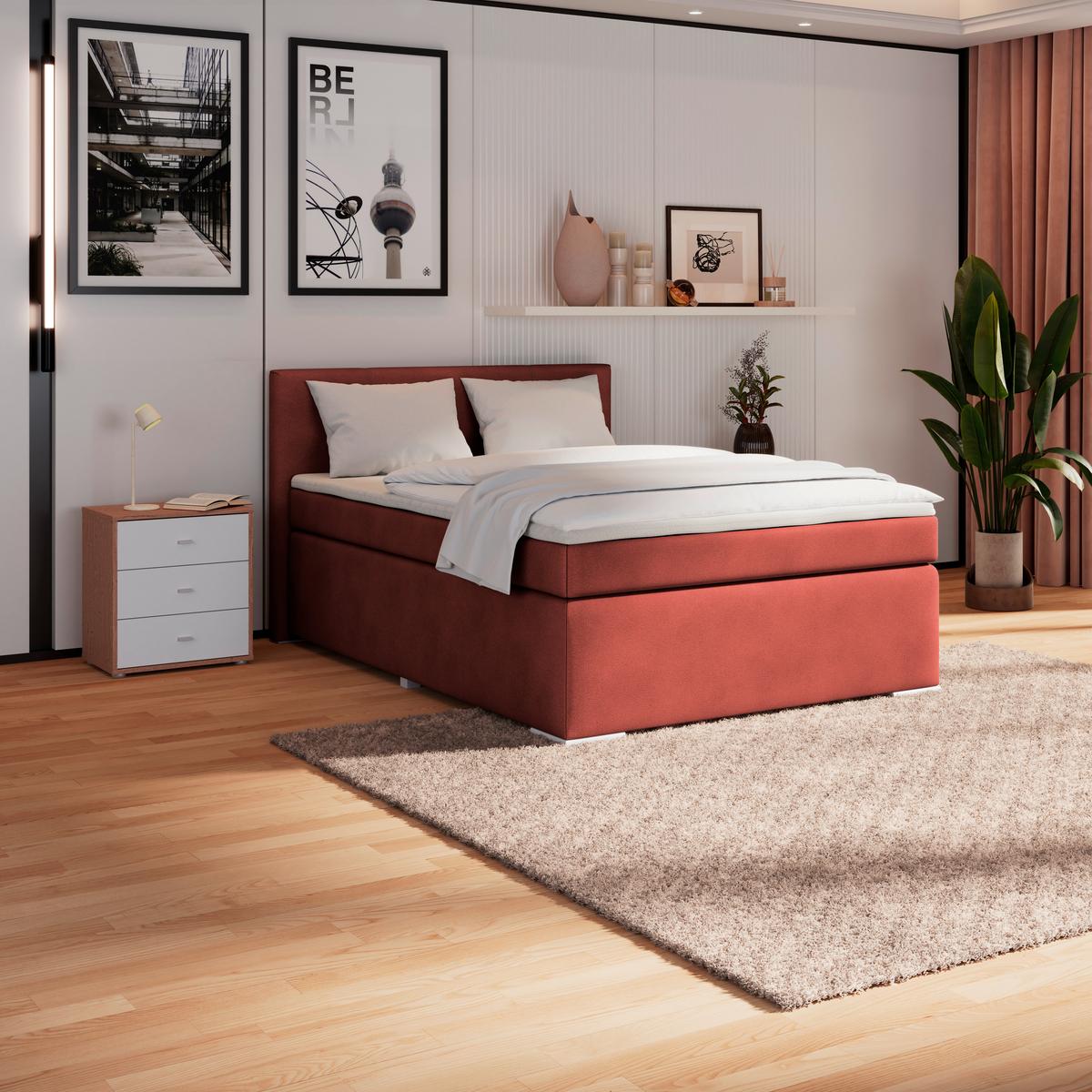 Boxspring Krevet Mira - tamno crvena, Konvencionalno, metal/tekstil (140/200cm) - Best Price