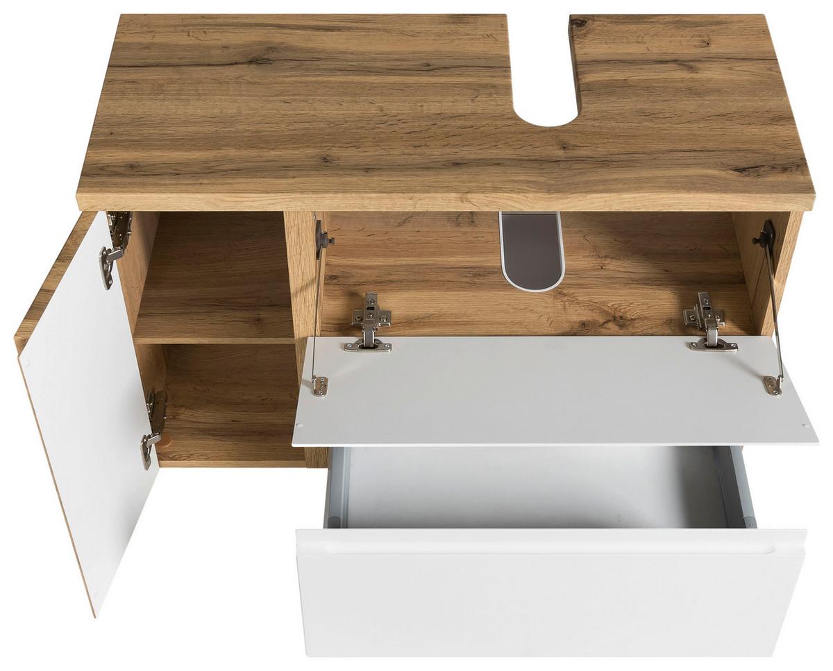 Waschbeckenunterschrank Matt weiß/Wotan Eiche - Eiche Wotan/Weiß, MODERN, Holzwerkstoff (85/56/35cm) - Held