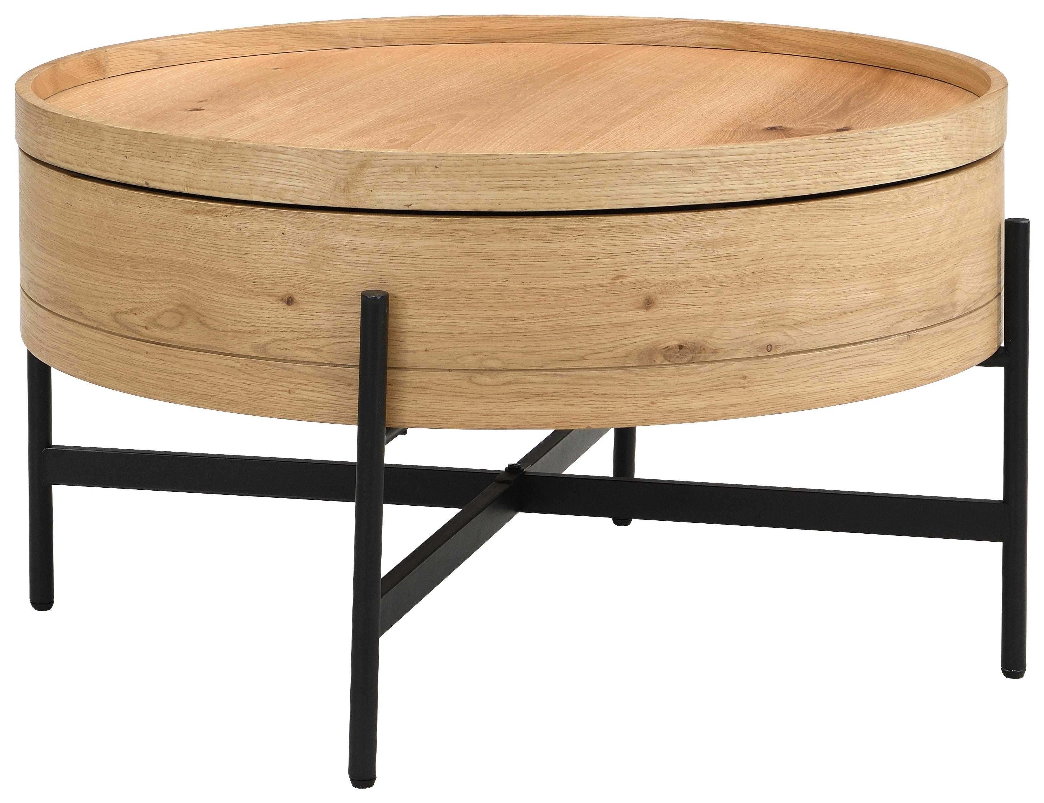 Klubska Miza Malabo, Barve Hrasta, Ø 80cm - črna/barve hrasta, Moderno, leseni material (80/45/80cm)