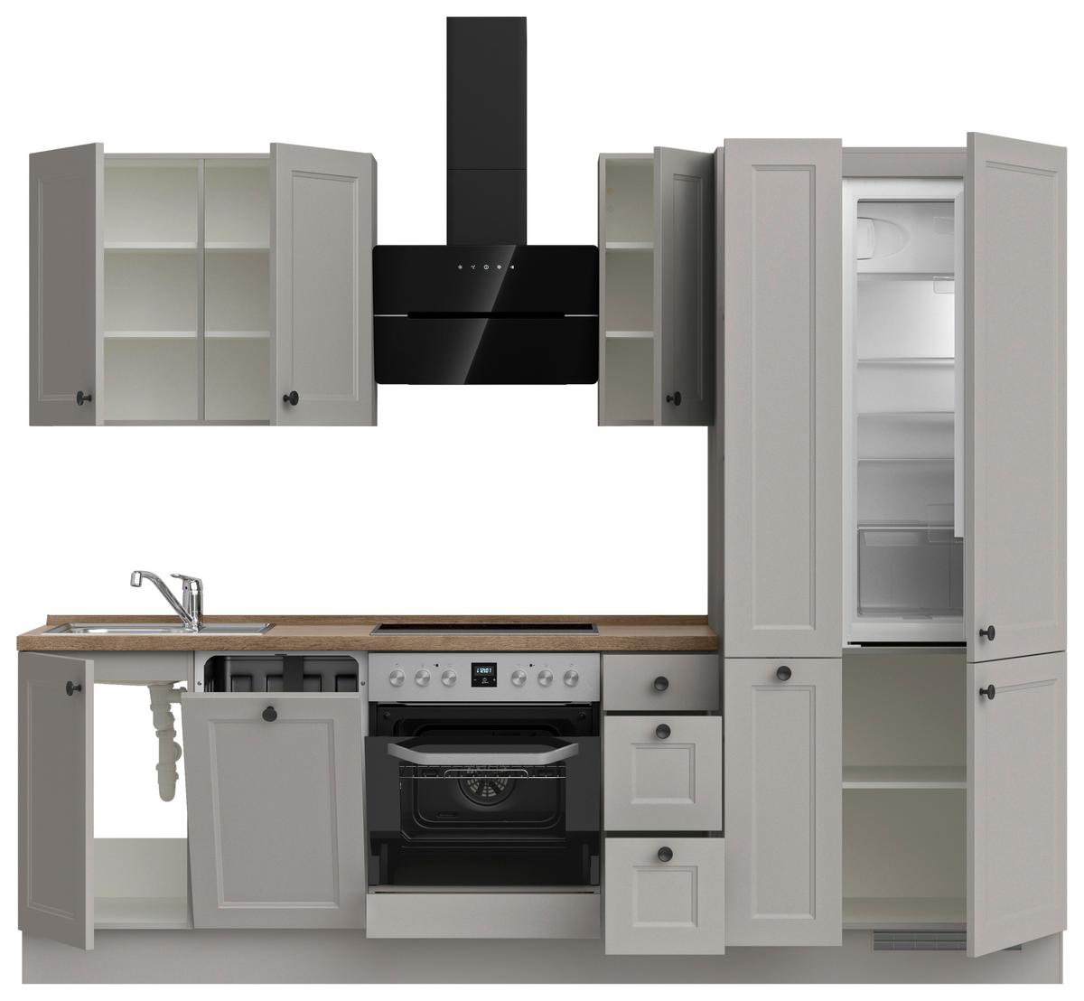 Küchenblock Cascada High m. Geräten Grau - Eiche dunkel/Schwarz, MODERN, Holzwerkstoff/Metall (270cm) - Nobilia