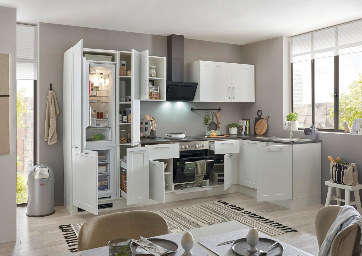 Eckküche Marseille mit Geräten ca. 310x175 cm Weiß - Chromfarben/Anthrazit, Design, Holzwerkstoff/Metall (310/175cm) - P & B