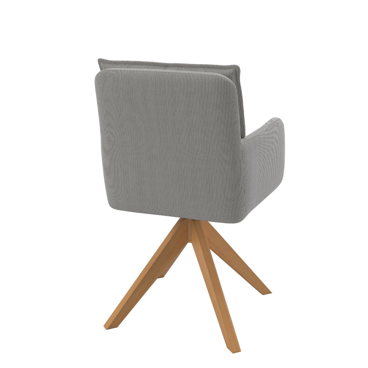 Armlehnstuhl Felina Hellgrau Cord Drehbar Gepolstert - Hellgrau/Naturfarben, MODERN, Holz/Textil (57/94/64cm) - Bessagi Home
