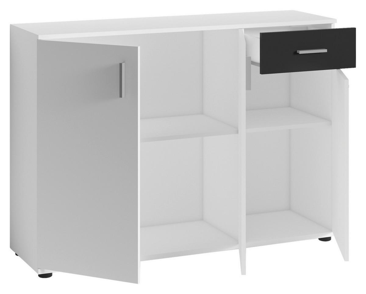 Kommode Jakob  ca. 110x83,5x35,5cm Weiß.Schwarz - Silberfarben/Schwarz, MODERN, Holzwerkstoff/Kunststoff (110/83,5/35,5cm) - MID.YOU