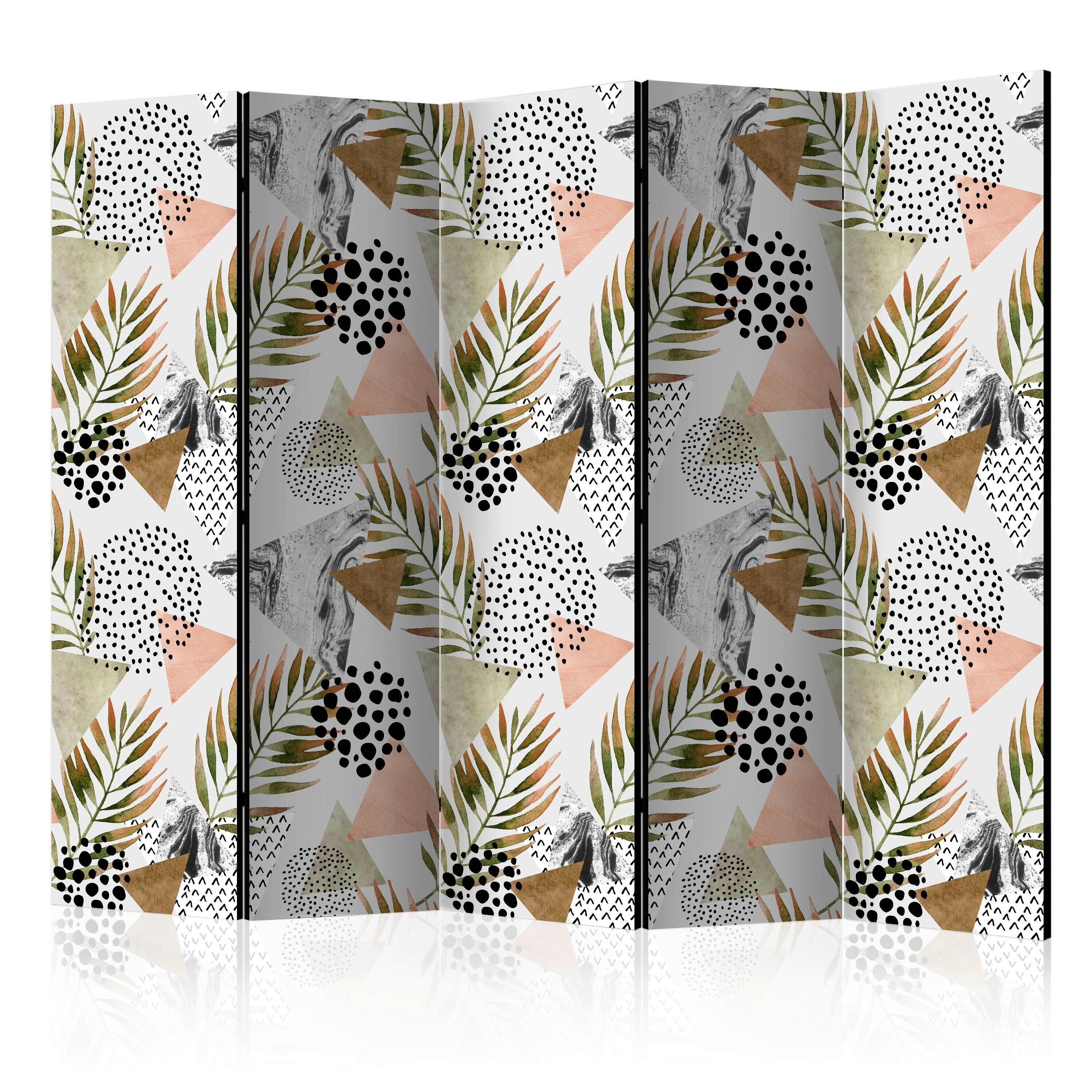 Paravent Tropical Geometry II Weiß/Beige - Beige/Weiß, Basics, Holz/Textil (225/172/3cm) - artgeist