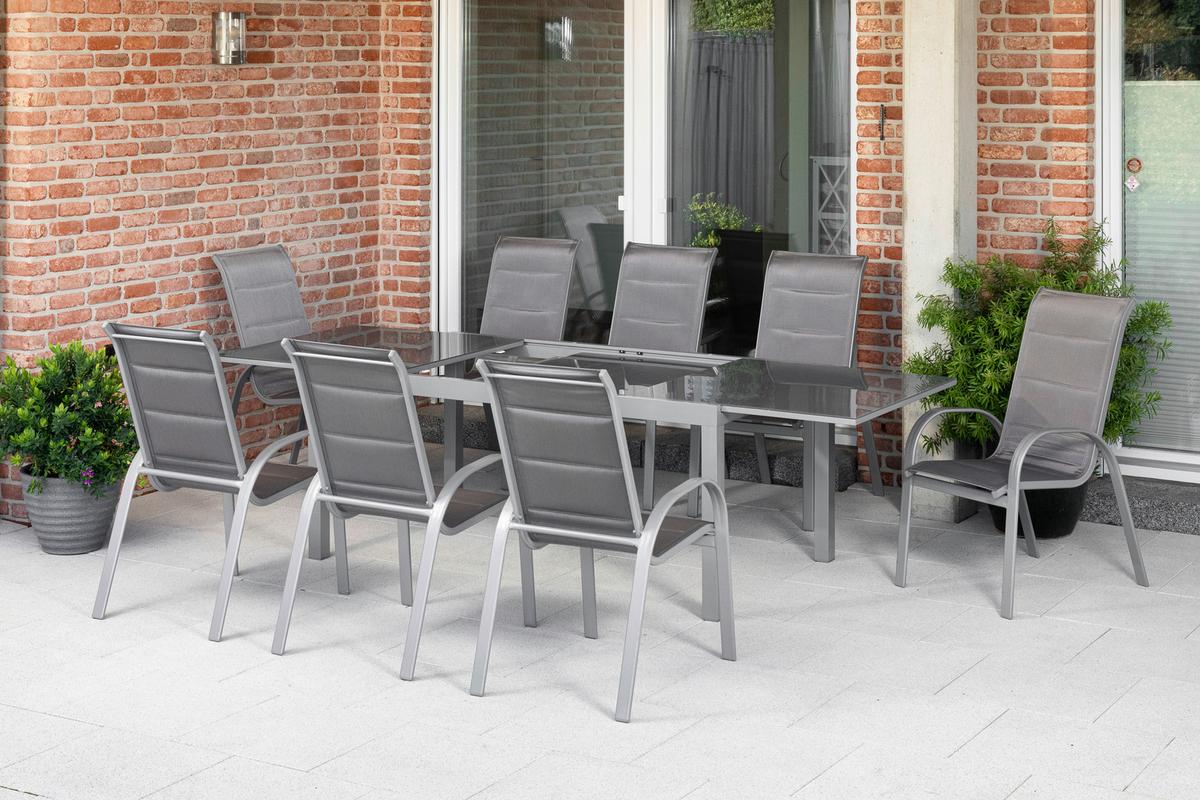 Vrtni Set Amalfi, 9-delni, Raztegljiva Miza - srebrne barve/rjava, Moderno, kovina/tekstil - Gardenson