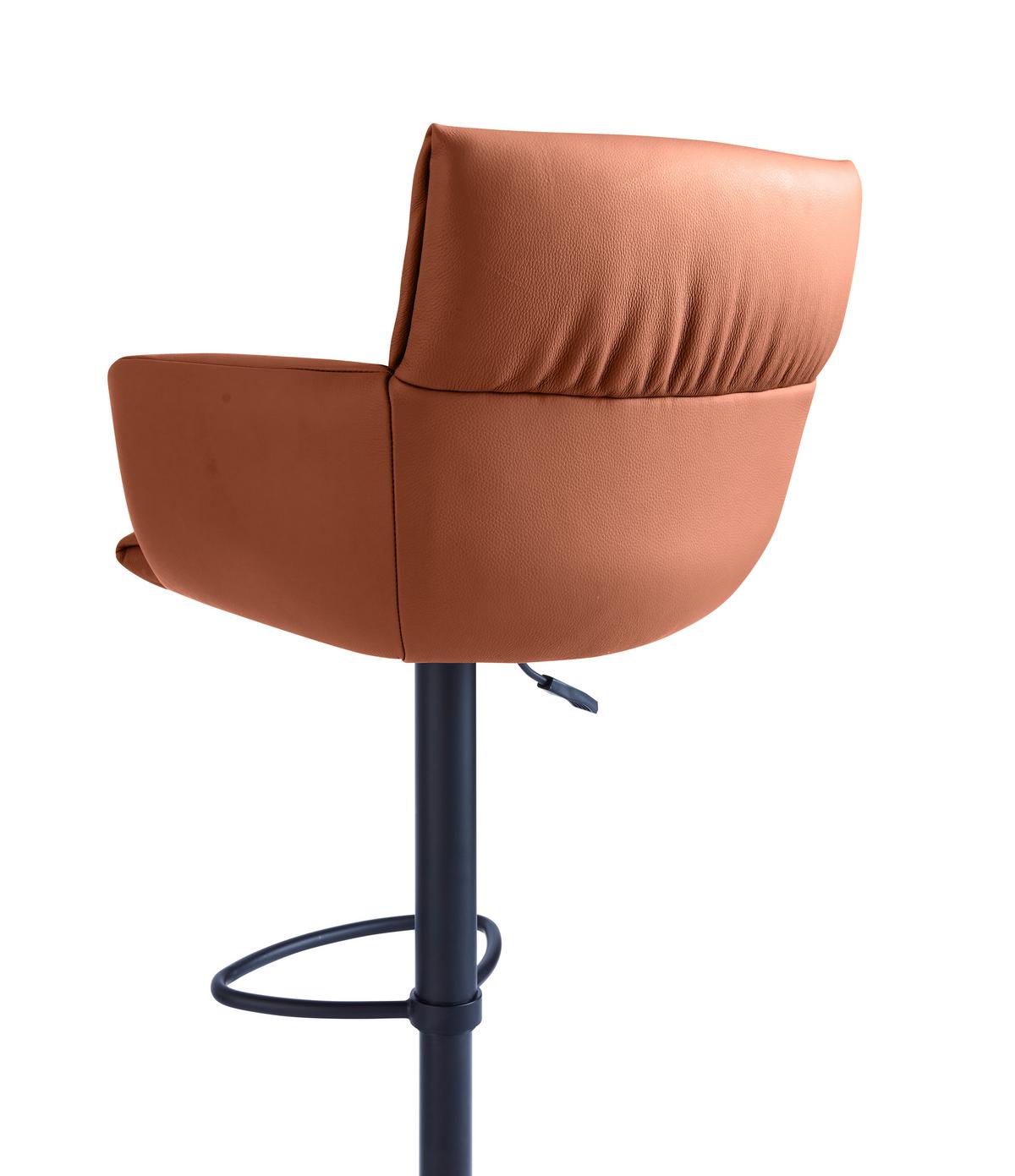 STOŁEK BAROWY PARIS -EXKLUSIV- - kolor rdzawy/czarny, Design, skóra/metal (58/88-112/58cm) - Dieter Knoll