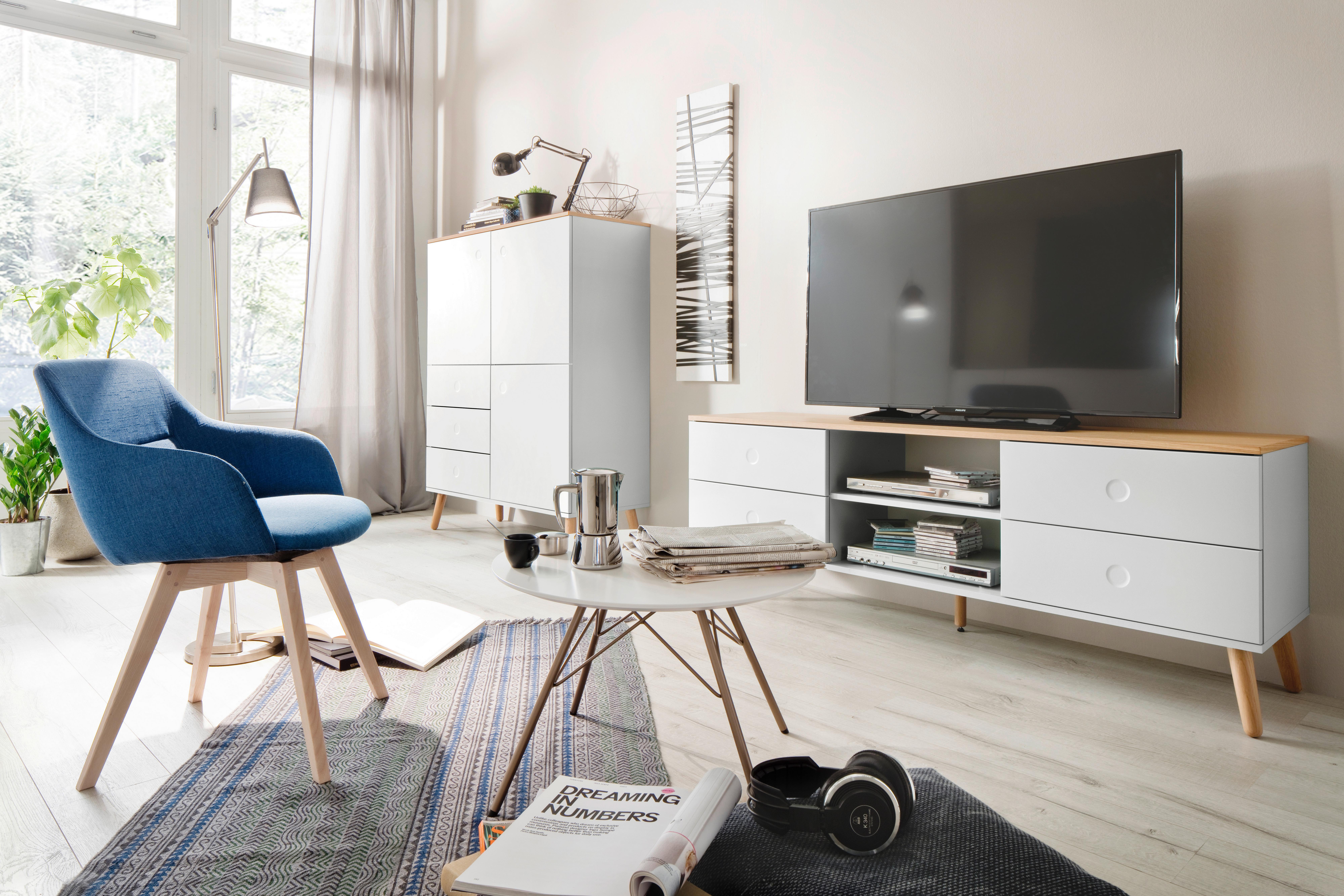 SZAFKA RTV DOT - kolor dębowy/biały, Design, materiał drewnopochodny/drewno (162/60/43cm)