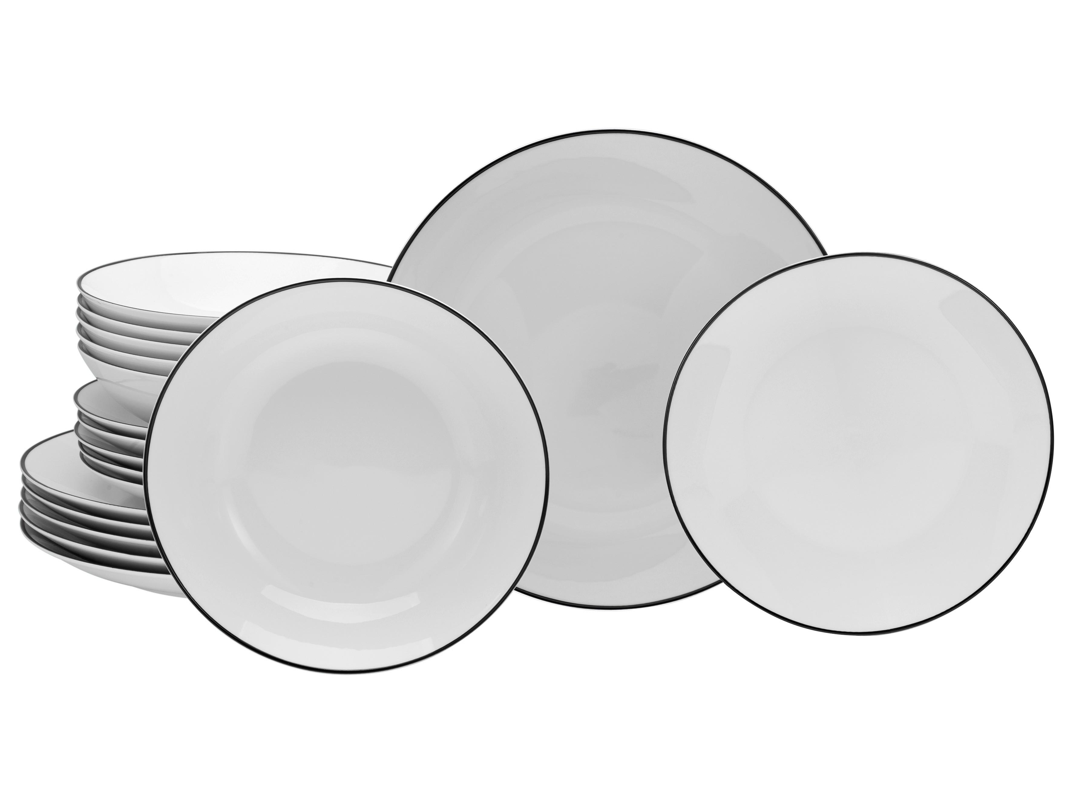 Jedilni Servis Luna Black Line, 18-Delni - črna/bela, Basics, keramika - Creatable