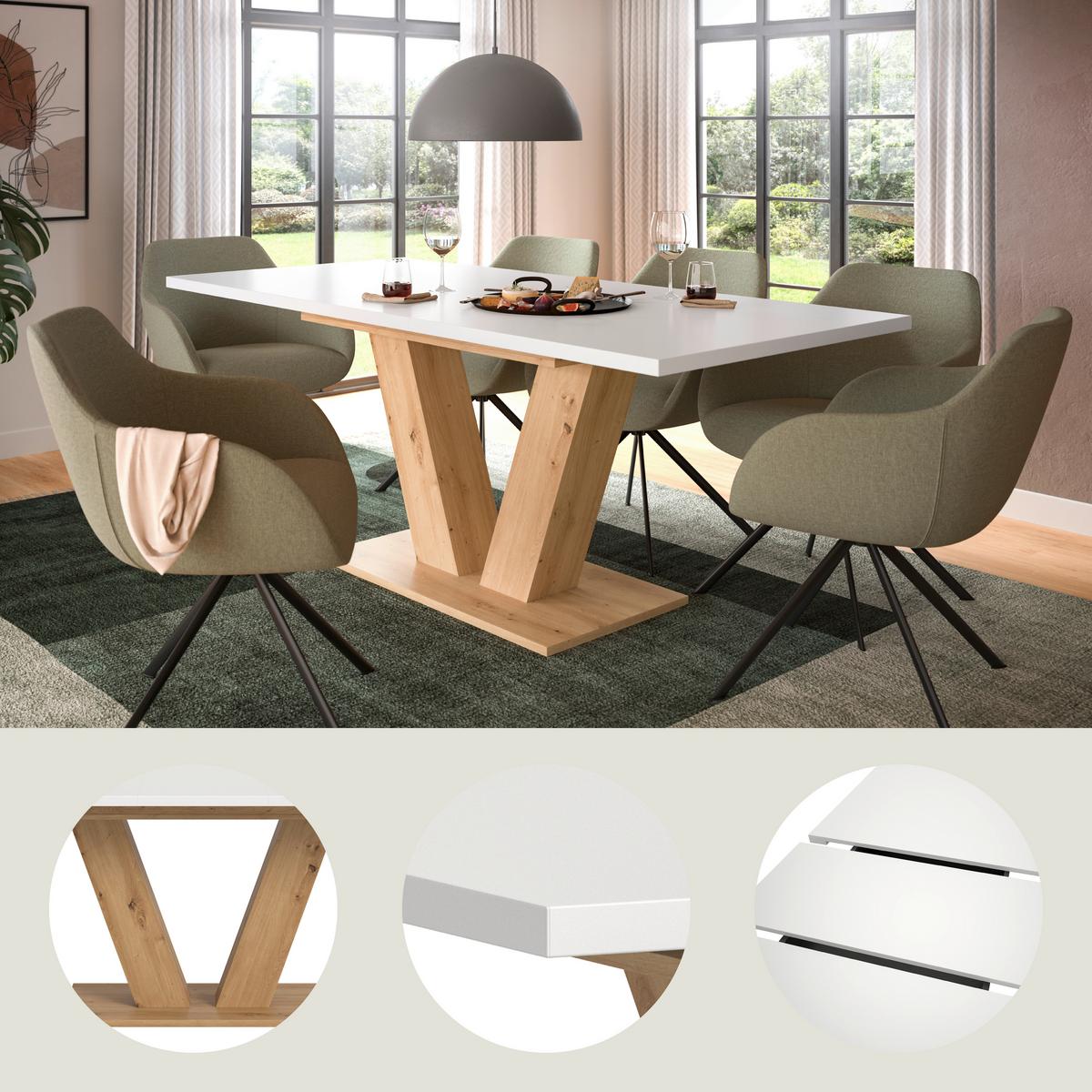 ESSTISCH MARLON V 150 AZ - Weiss/Eiche Artisan, Trend, Holzwerkstoff (150-190/90cm) - MID.YOU