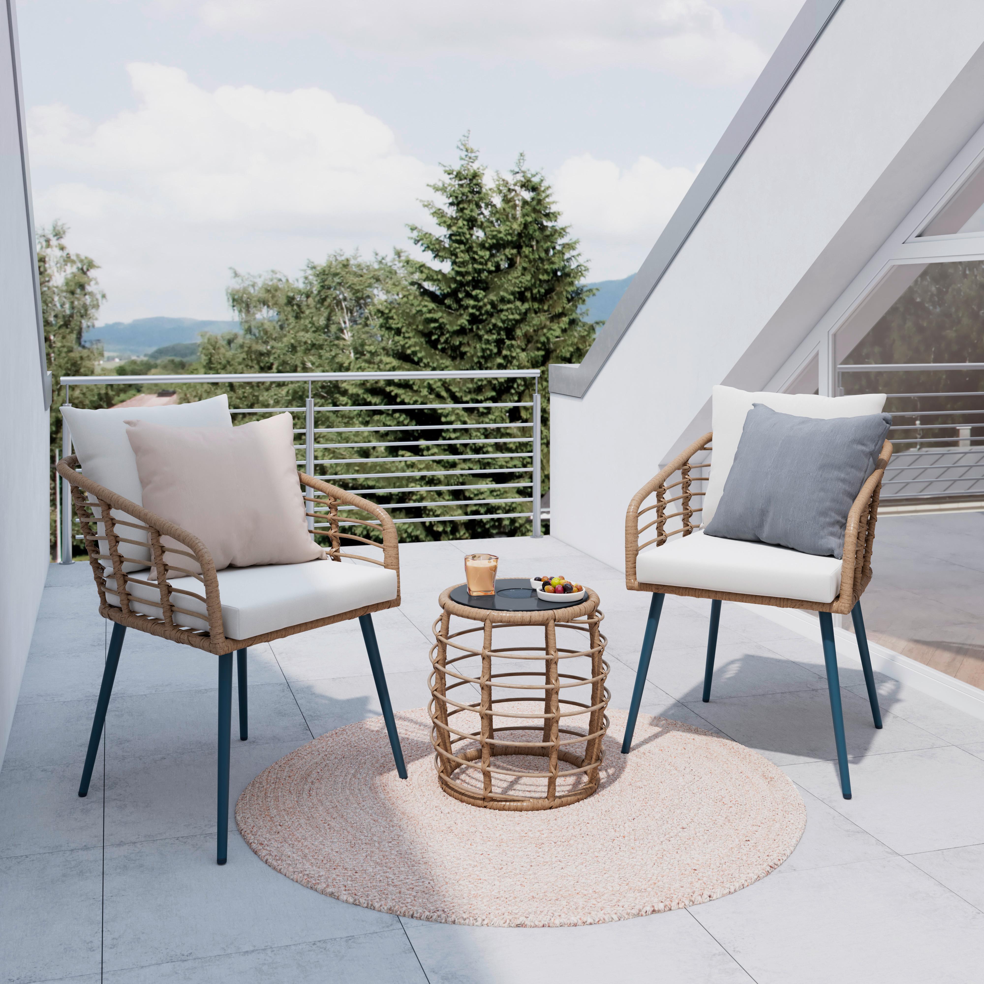 BALKONSET LENI 1 - Beige/Schwarz, Modern, Glas/Kunststoff (56/62/72cm) - Mömax