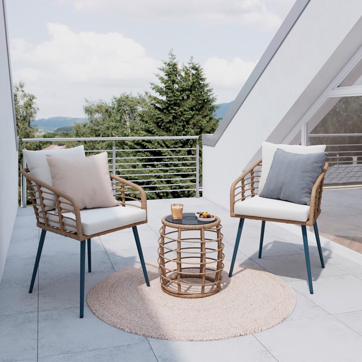 BALKONSET LENI 1 - Beige/Schwarz, Modern, Glas/Kunststoff (56/62/72cm) - Mömax